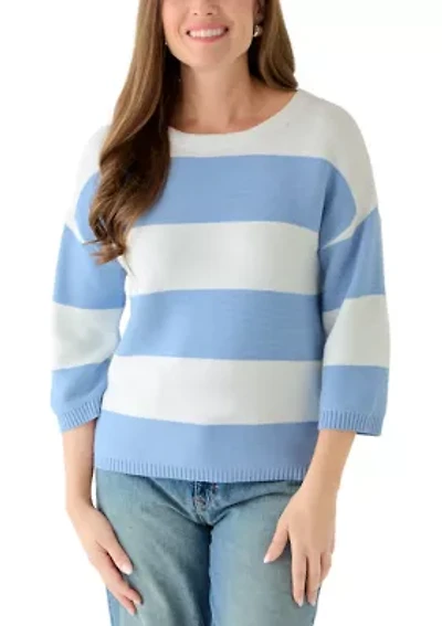 Petite Wide Striped Three-Quarter Sleeve Sweater