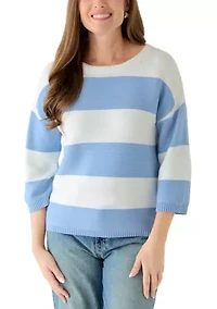 Petite Wide Striped Three-Quarter Sleeve Sweater