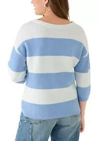 Petite Wide Striped Three-Quarter Sleeve Sweater