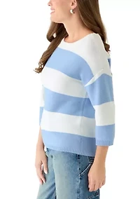 Petite Wide Striped Three-Quarter Sleeve Sweater