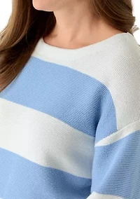 Petite Wide Striped Three-Quarter Sleeve Sweater