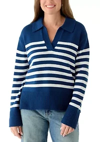 Petite Striped Johnny Collar Sweater