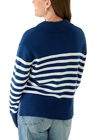 Petite Striped Johnny Collar Sweater