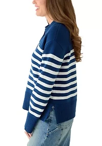 Petite Striped Johnny Collar Sweater