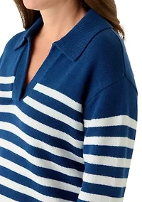 Petite Striped Johnny Collar Sweater