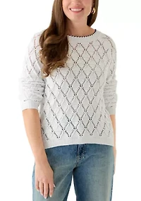 Petite Lounge Pointelle Tipped Pullover Sweater