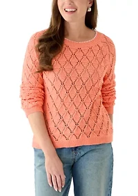 Petite Lounge Pointelle Tipped Pullover Sweater