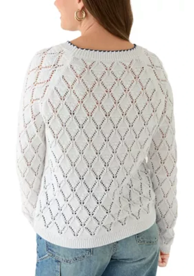 Petite Lounge Pointelle Tipped Pullover Sweater