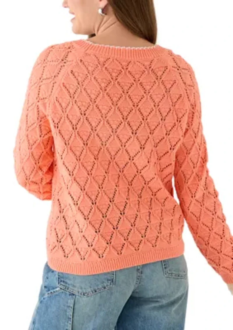 Petite Lounge Pointelle Tipped Pullover Sweater