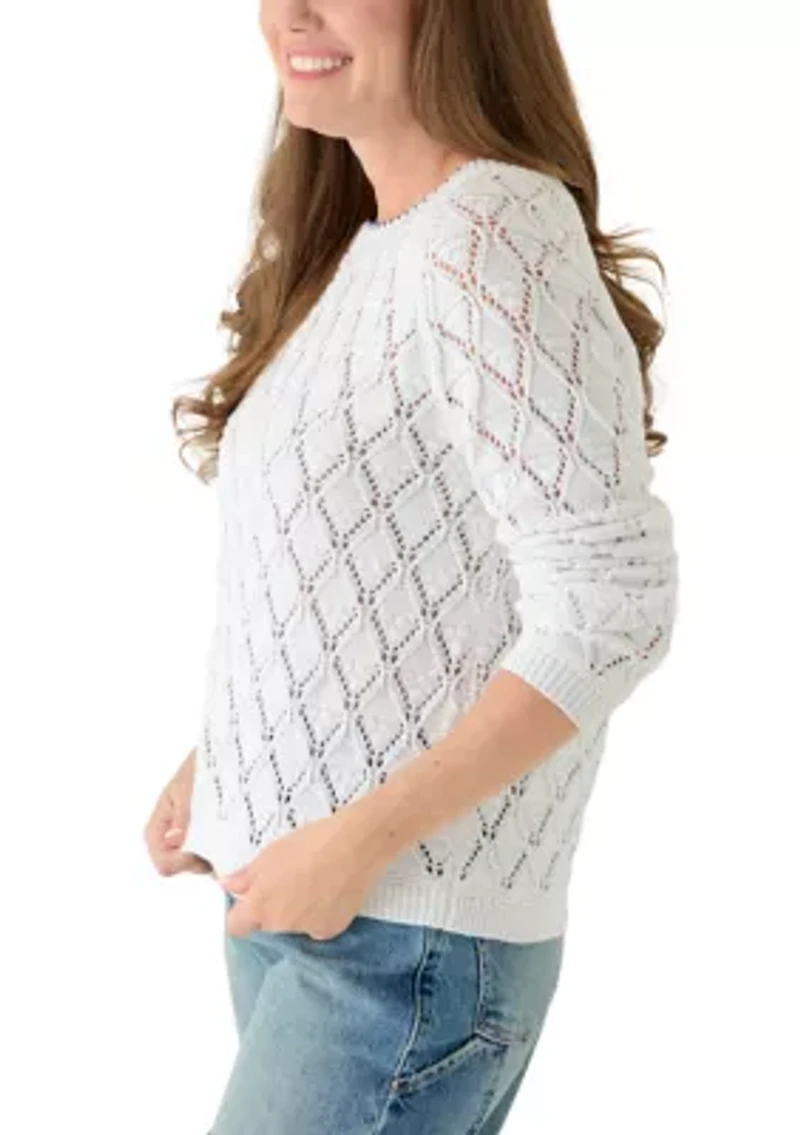 Petite Lounge Pointelle Tipped Pullover Sweater