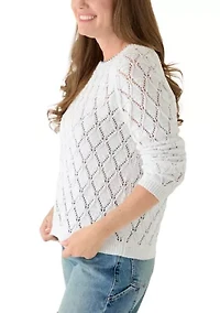 Petite Lounge Pointelle Tipped Pullover Sweater