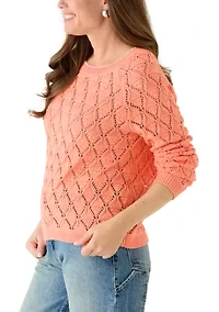 Petite Lounge Pointelle Tipped Pullover Sweater