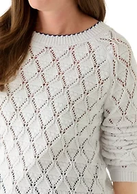 Petite Lounge Pointelle Tipped Pullover Sweater
