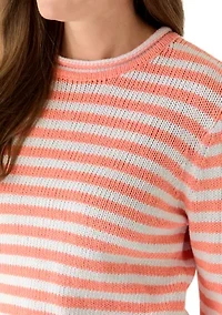 Petite Lounge Striped Roll Neck Pullover Sweater