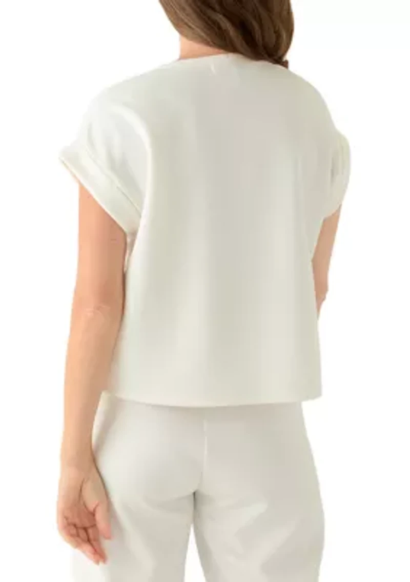 Petite Lounge Short Cuffed Sleeve Crew Neck T-Shirt