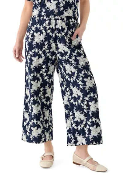 Petite Wide Leg Pull On Embroidered Pants