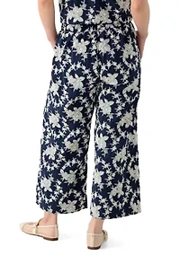 Petite Wide Leg Pull On Embroidered Pants