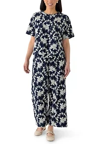 Petite Wide Leg Pull On Embroidered Pants