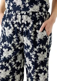 Petite Wide Leg Pull On Embroidered Pants
