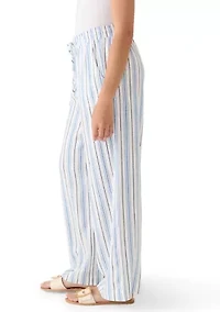 Petite Smocked Waist Striped Gauze Summer Pants
