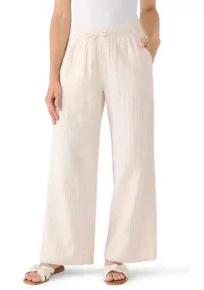 Petite Smocked Waist Striped Gauze Summer Pants