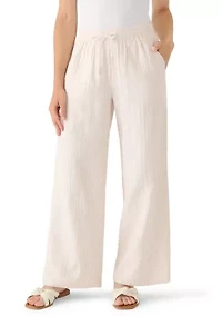 Petite Smocked Waist Striped Gauze Summer Pants