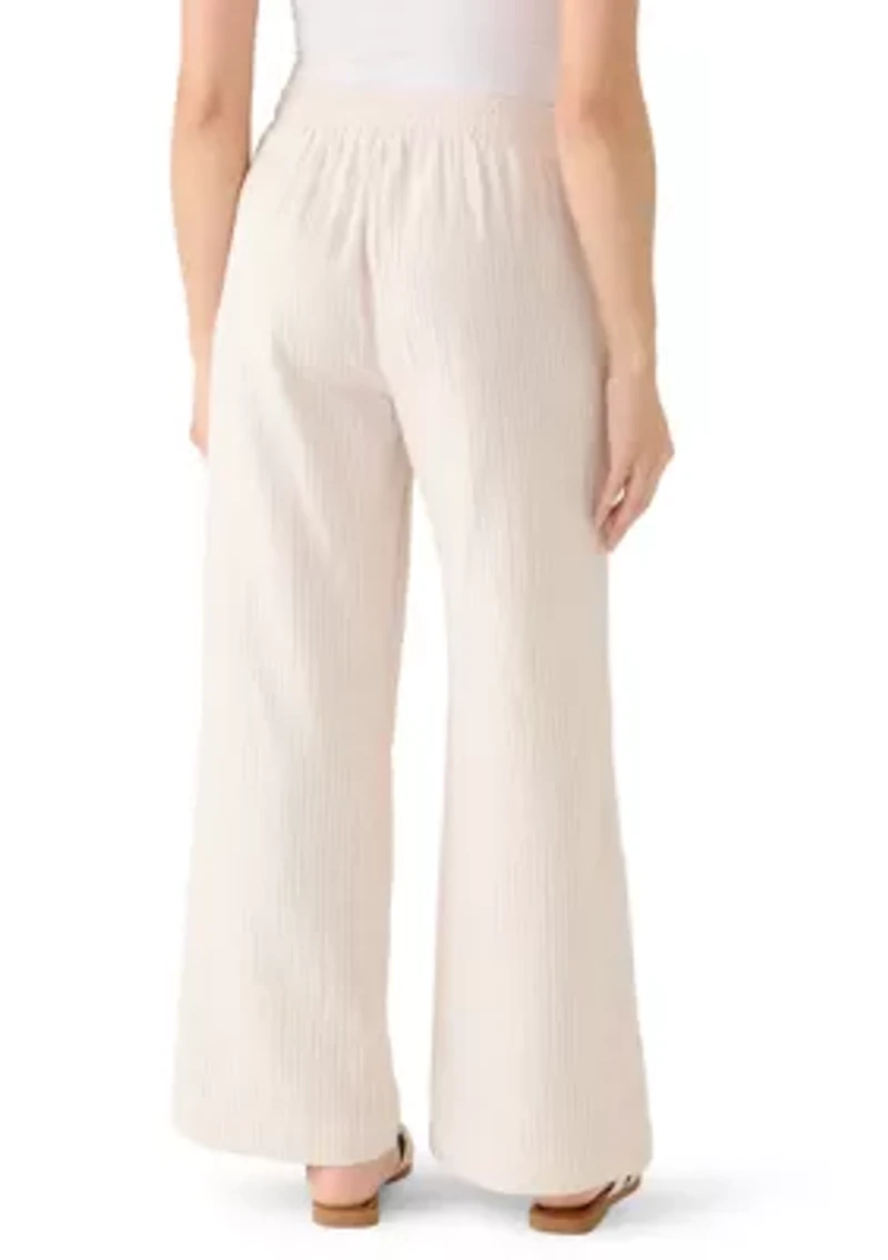 Petite Smocked Waist Striped Gauze Summer Pants