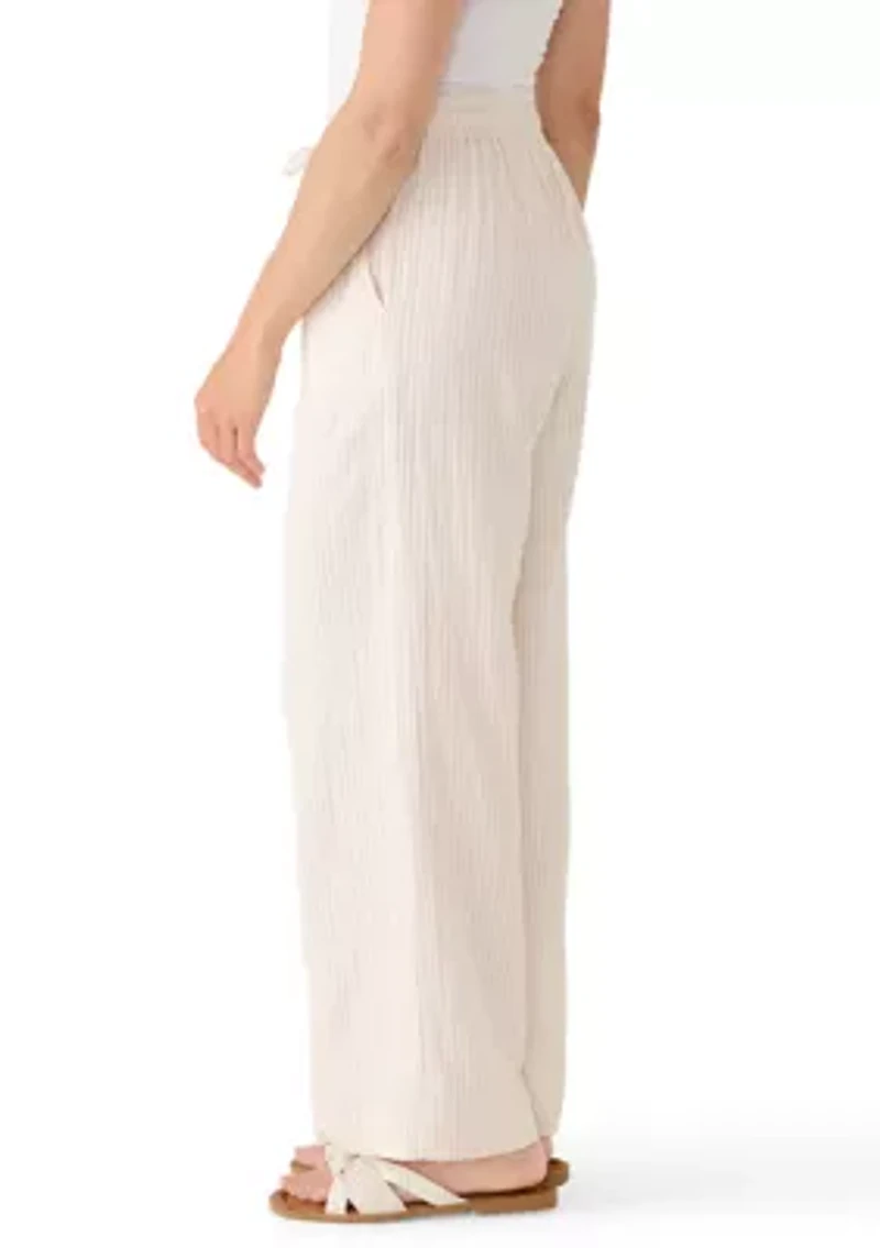 Petite Smocked Waist Striped Gauze Summer Pants