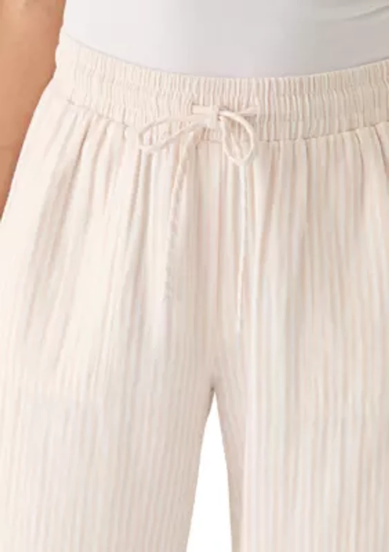 Petite Smocked Waist Striped Gauze Summer Pants