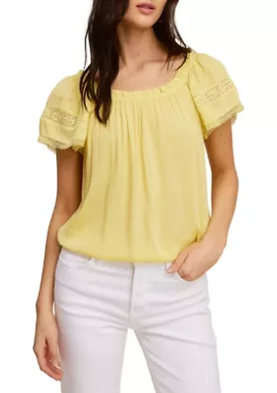 Petite Short Sleeve Peasant Top