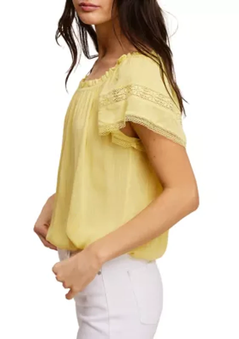 Petite Short Sleeve Peasant Top
