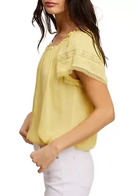 Petite Short Sleeve Peasant Top