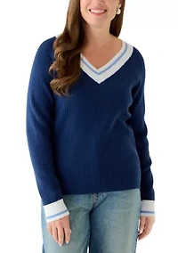 Petite Tipped Varsity Sweater