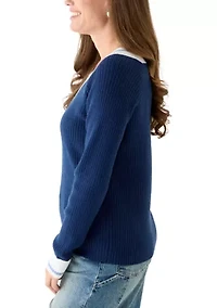 Petite Tipped Varsity Sweater