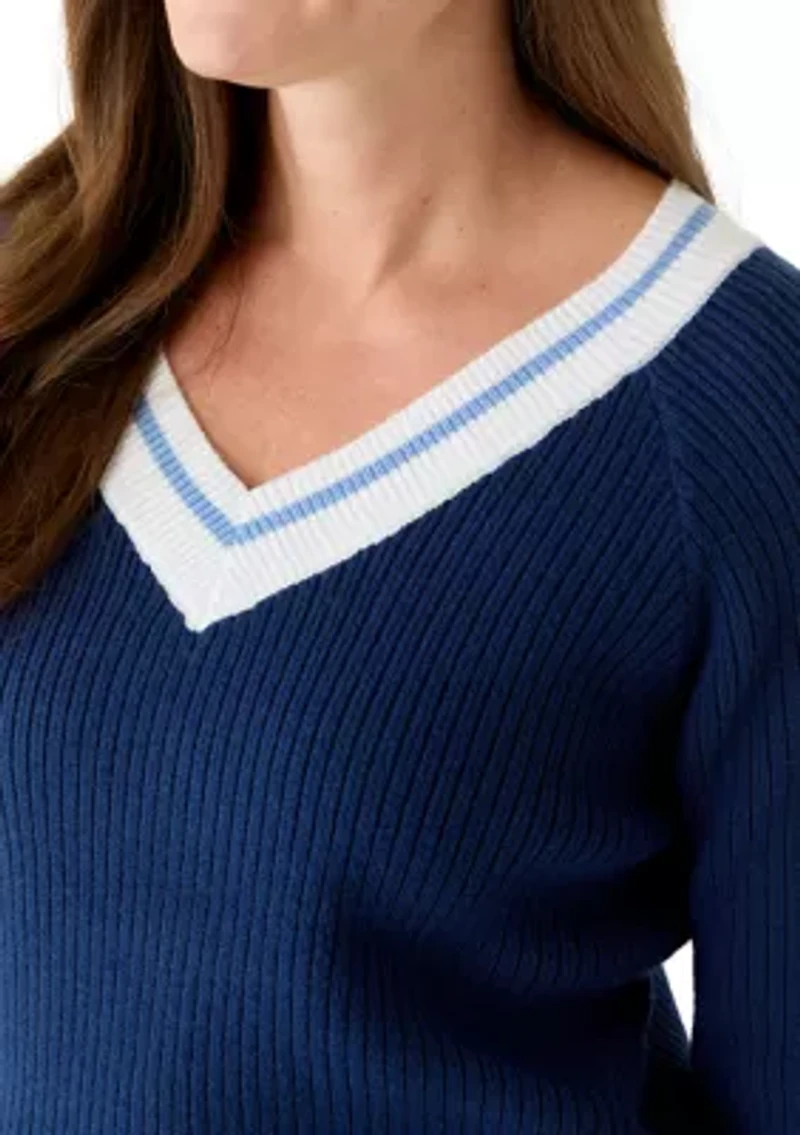 Petite Tipped Varsity Sweater