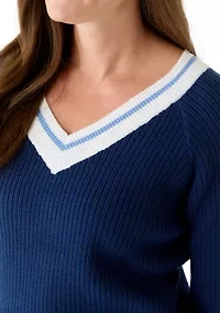 Petite Tipped Varsity Sweater