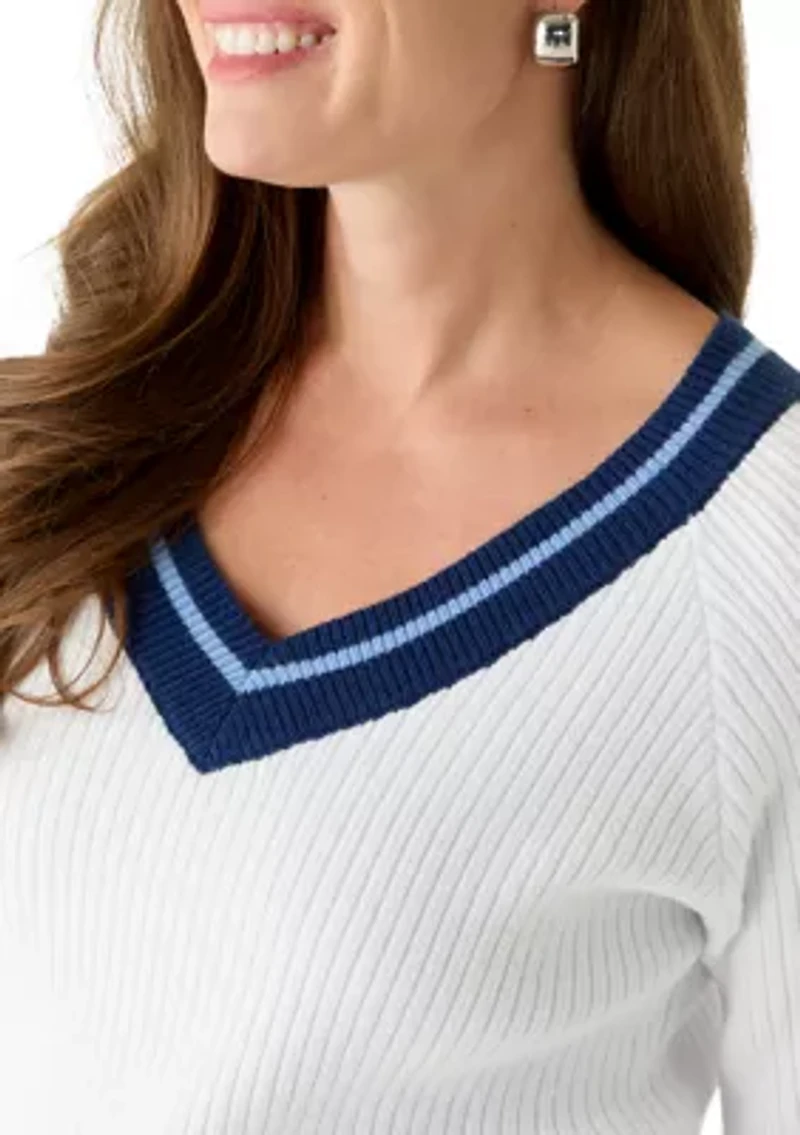 Petite Tipped Varsity Sweater