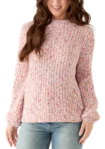 Petite Fever Confetti Chenille Crew Neck Pullover