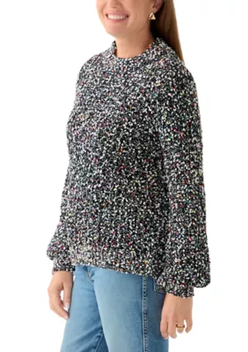 Petite Fever Confetti Chenille Crew Neck Pullover