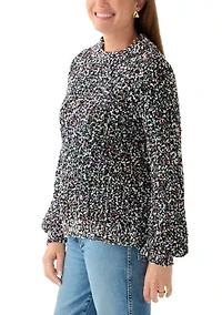 Petite Fever Confetti Chenille Crew Neck Pullover