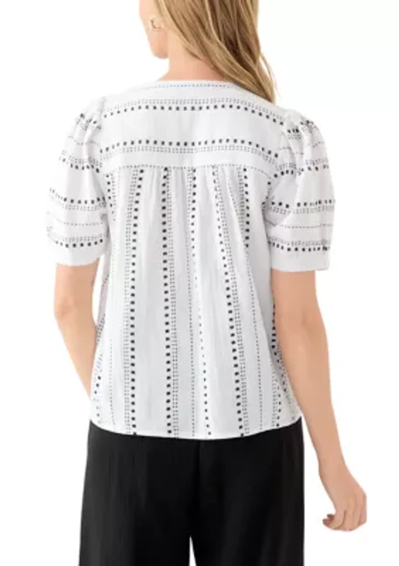 Petite Puff Sleeve Printed V-Neck Top
