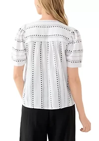 Petite Puff Sleeve Printed V-Neck Top