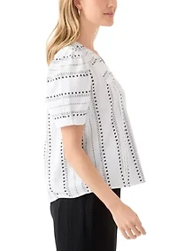 Petite Puff Sleeve Printed V-Neck Top