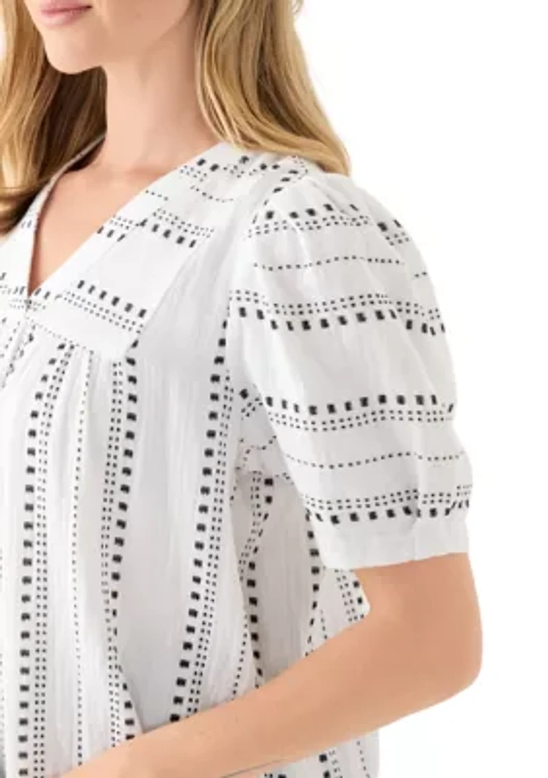 Petite Puff Sleeve Printed V-Neck Top