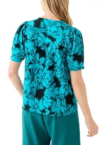 Petite Puff Sleeve Tropical Print Top