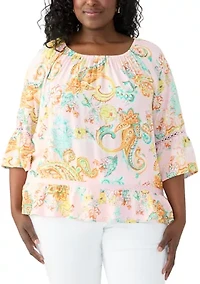 Plus Off The Shoulder Printed Woven Top