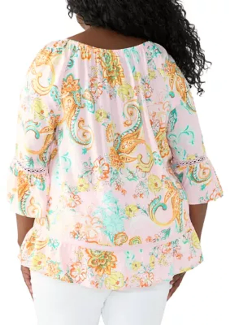 Plus Off The Shoulder Printed Woven Top