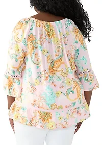 Plus Off The Shoulder Printed Woven Top