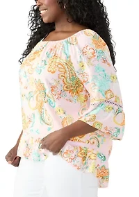 Plus Off The Shoulder Printed Woven Top