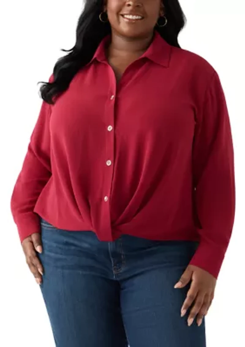Plus Twist Front Woven Blouse